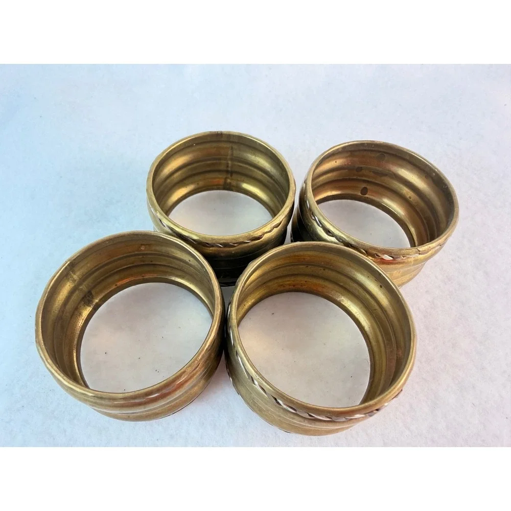 Vintage Brass Napkin Rings Set 4 Ribbed Rope Trim Gold Silver Tone‎ Mid Century